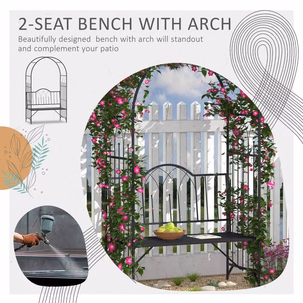 Wyld Haus Katoba Black Matt Metal 2 Seater Garden Arch Bench with Trellis – 4