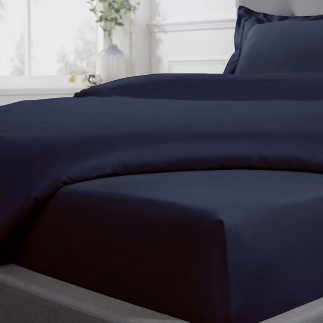 Smart Living Navy Blue 300 Thread Count 100% Cotton Mako Satin Anti-Allergy Fitted Sheet, W/D/H: 90 x 200 cm – 1
