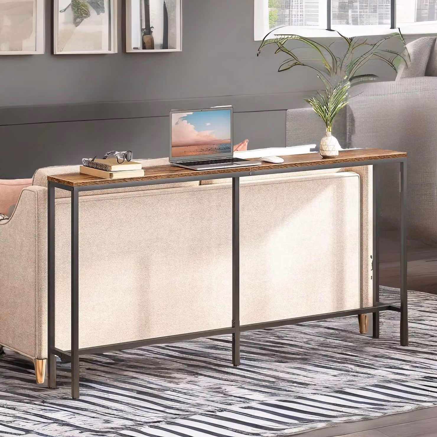Rafaelo Mobilia Narrow and Slim Console Table for Hallway, Brown, W: 180 cm, D: 20 cm, H: 80.5 cm – 2