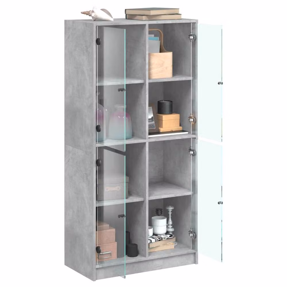 Berkfield Home Modern Highboard with Glass Doors in Concrete Grey, W/D/H: 68 x 37 x 142 cm – 2