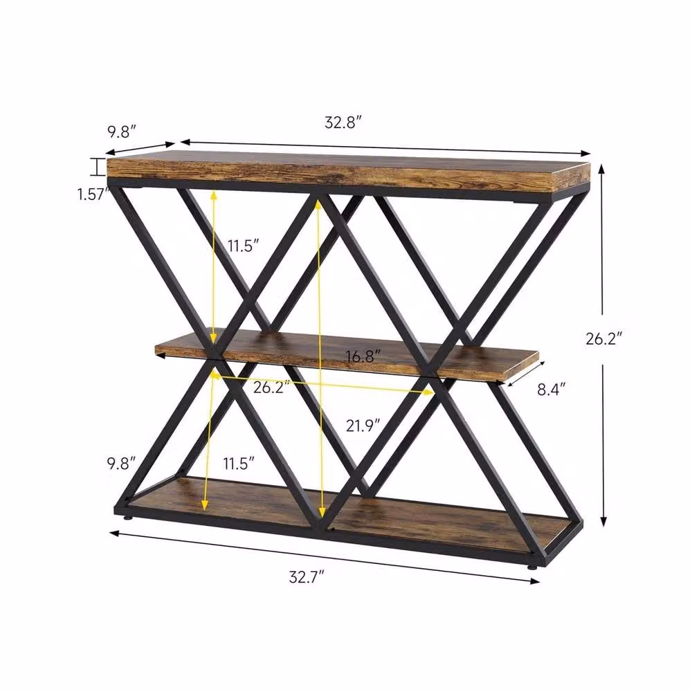 KORVIXA Industrial 3-Tier Metal Slim Side Table in Brown, W/D/H: 100 x 100 x 66.5 cm – 2
