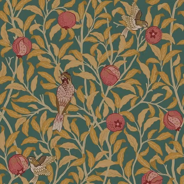 I Love Wallpaper Beauty of Nature Art Nouveau Floral Wallpaper in Green and Yellow