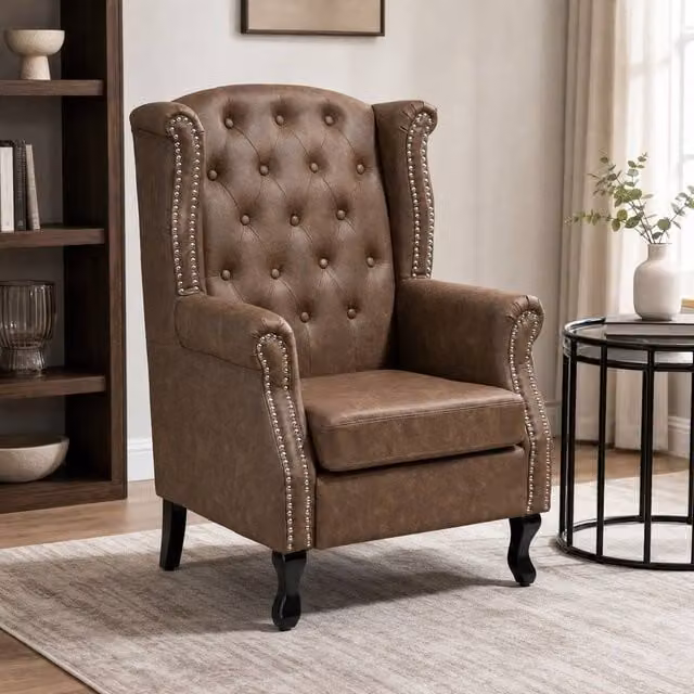 STILVORA Chesterfield Armchair with Brown Faux Leather Upholstery – 1