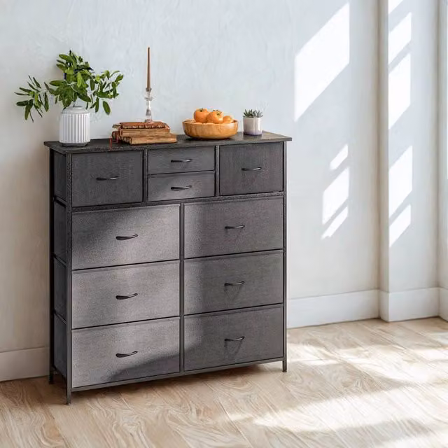 Pirlo Plush Industrial 10 Drawer Chest Storage Unit in Black, H 100 cm x W 76 cm x D 30 cm – 1