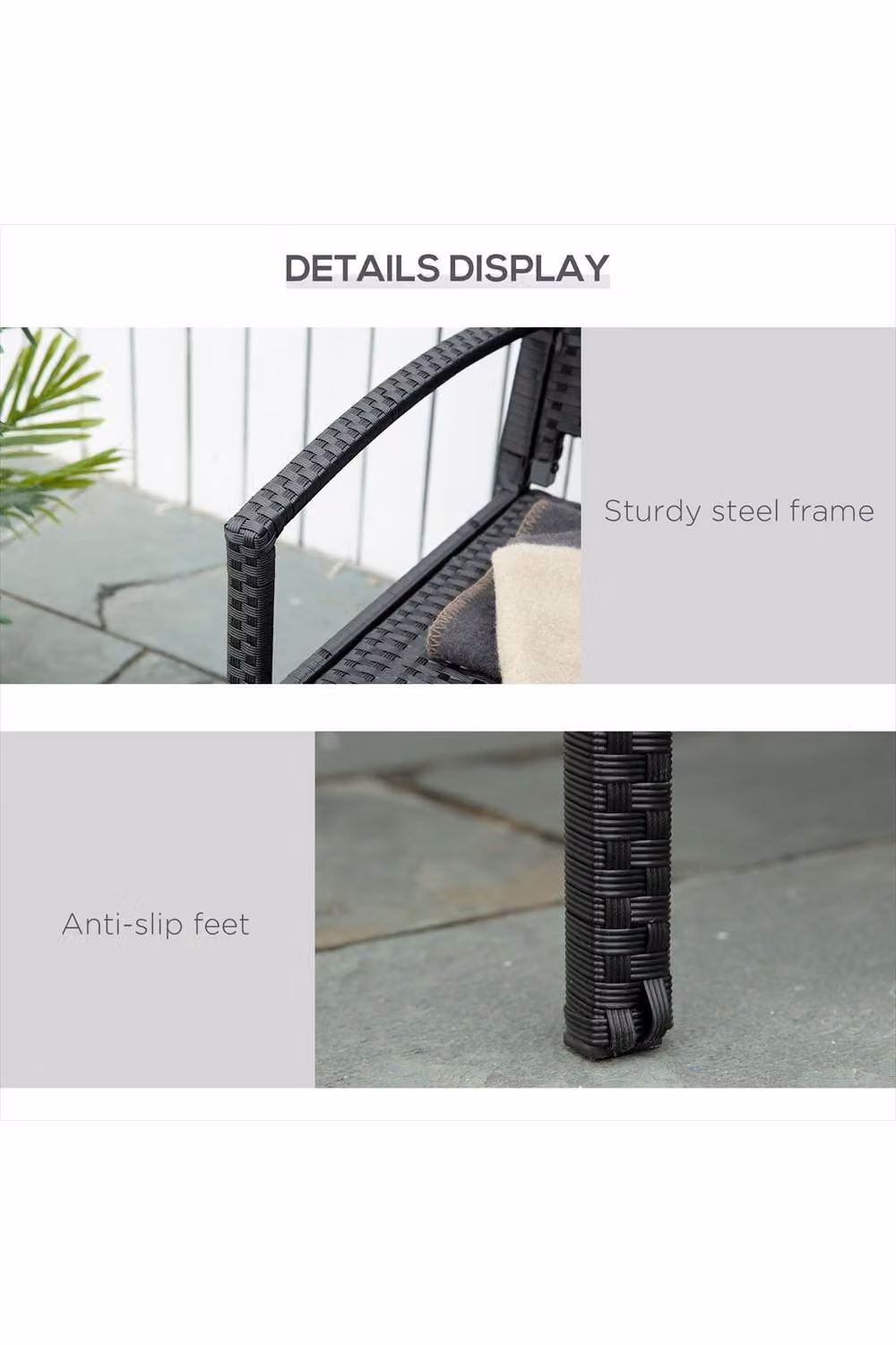ERGOVEXA 2 Seater Poly Rattan Garden Bench with Armrests and Backrest, Black, W/D/H: 122 x 60 x 85 cm – 2