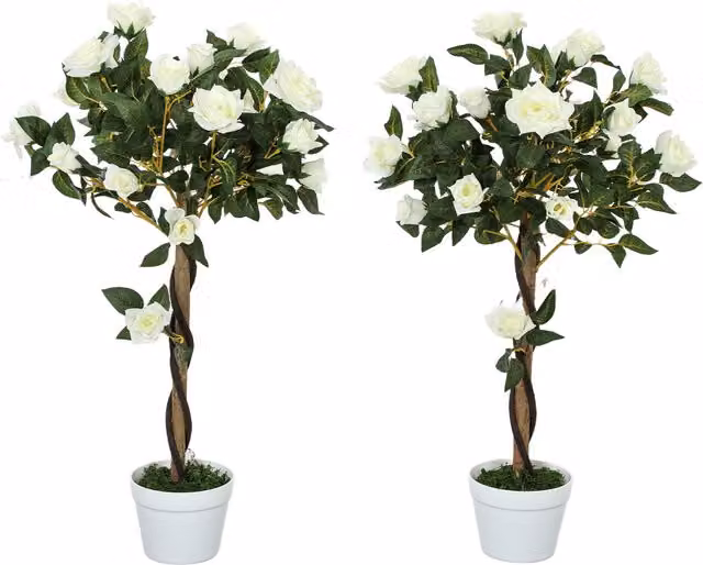 Outsunny Set of Two White Faux Rose Trees – 1