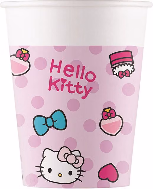 Procos Hello Kitty Fashion Paper Mugs, 200 ml, 8 Pieces, Pink and Multicolour