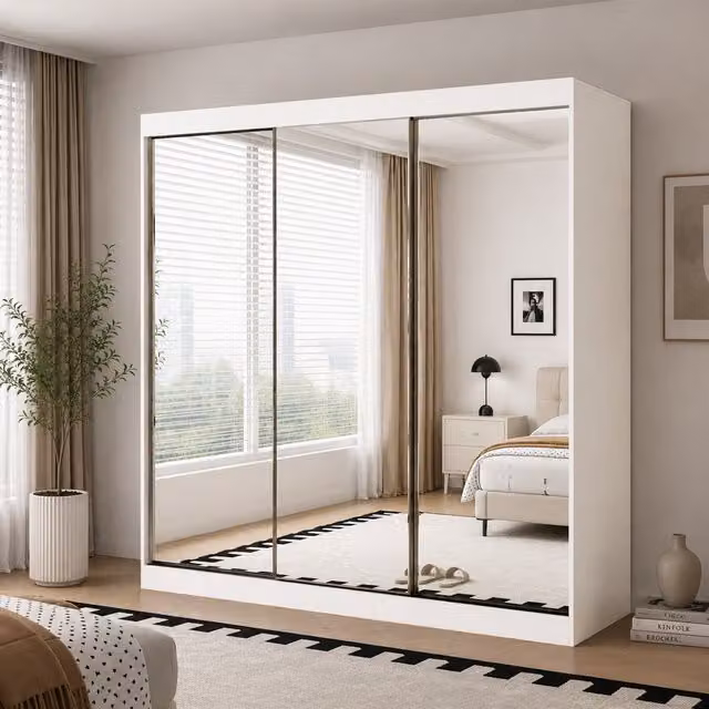 Oracle Modern White Full Mirror Sliding Door Wardrobe W: 250 cm