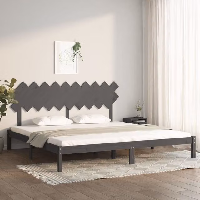Berkfield Home Modern Solid Pine Bed Frame, Grey, W/D/H: 200 x 200 x 31 cm