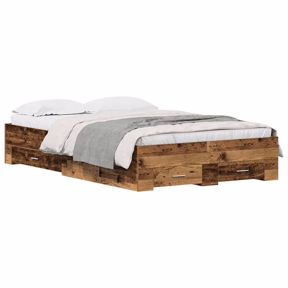 Berkfield Home Bed Frame with Drawers in Brown Old Wood, W/D/H: 120 x 200 cm – 3