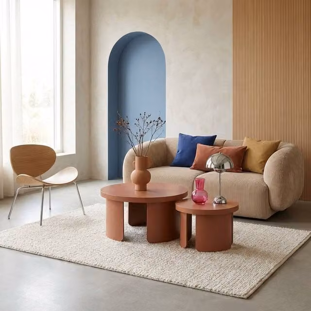 sweeek Set of 2 Modern Round Nesting Coffee Tables in Terracotta Orange