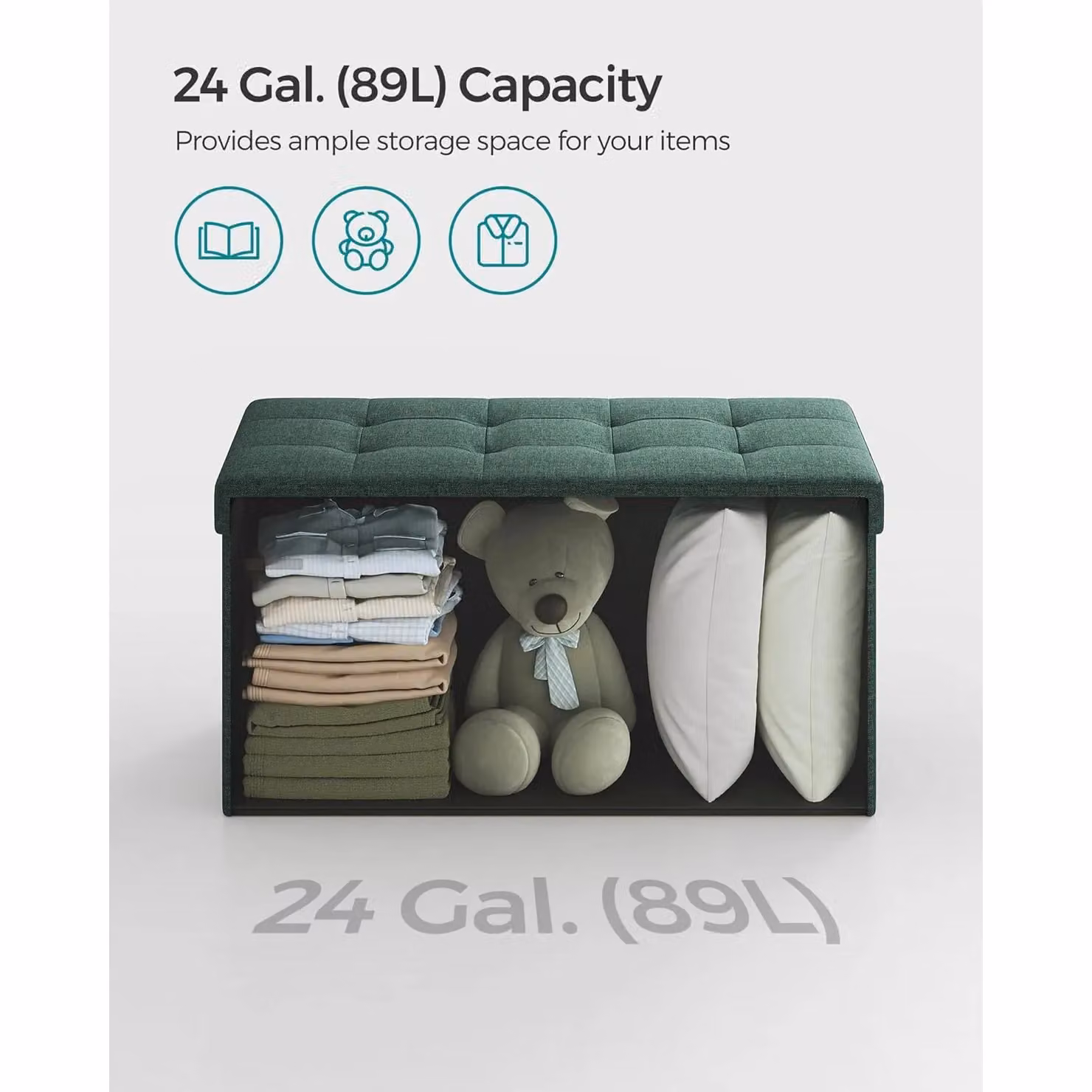 SONGMICS Medium Storage Ottoman Bench in Bottle Green – 4