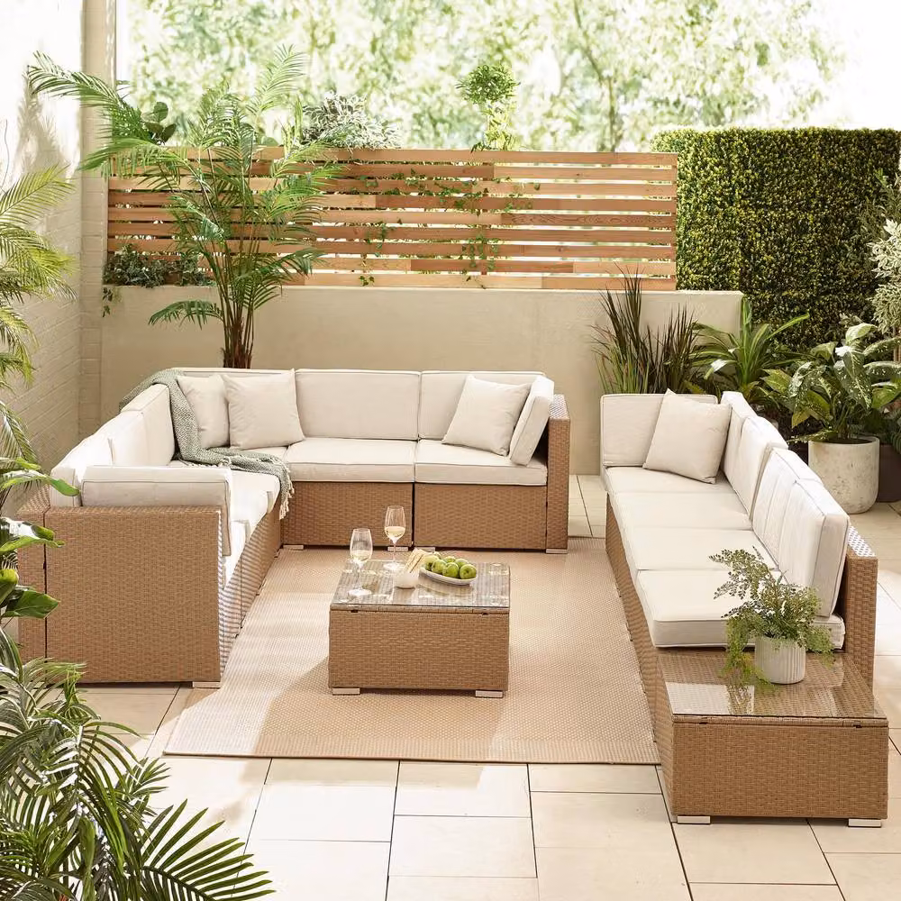 FurnitureboxUK Orlando 10 Seat Modular Outdoor Garden Rattan Sofa in Light Beige – 2