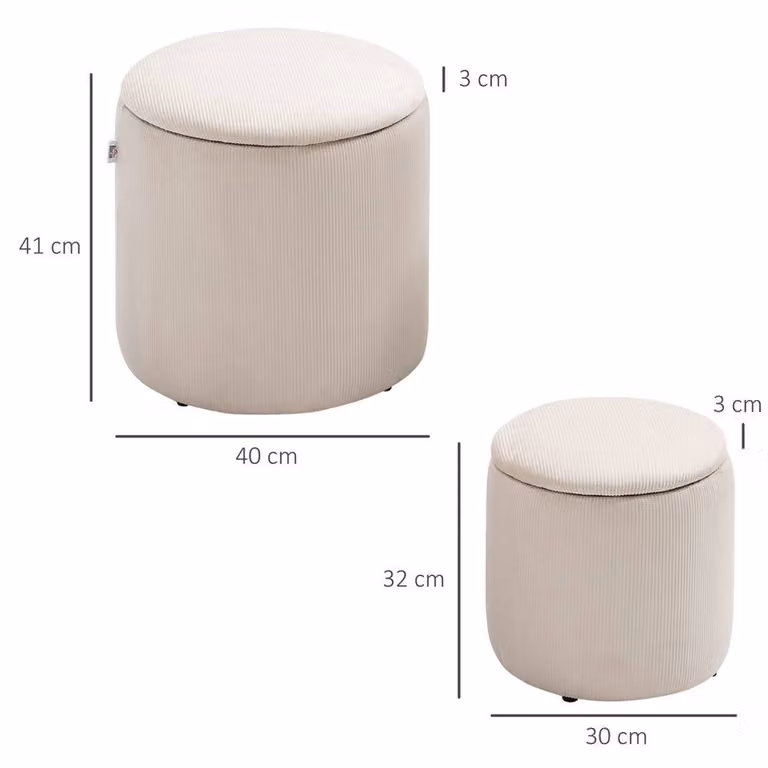 EONLION Modern Beige Fabric Storage Ottoman with Cord Detail, Diameter: 100 cm