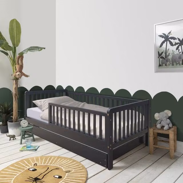 Noa and Nani Leonora Toddler Bed with Pull-Out Trundle in Anthracite Solid Wood