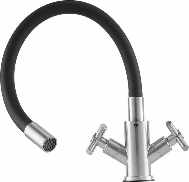 Darphe Stainless Steel Kitchen Mixer Tap with Two Handles and Swivel Spout in Black and Brushed Nickel