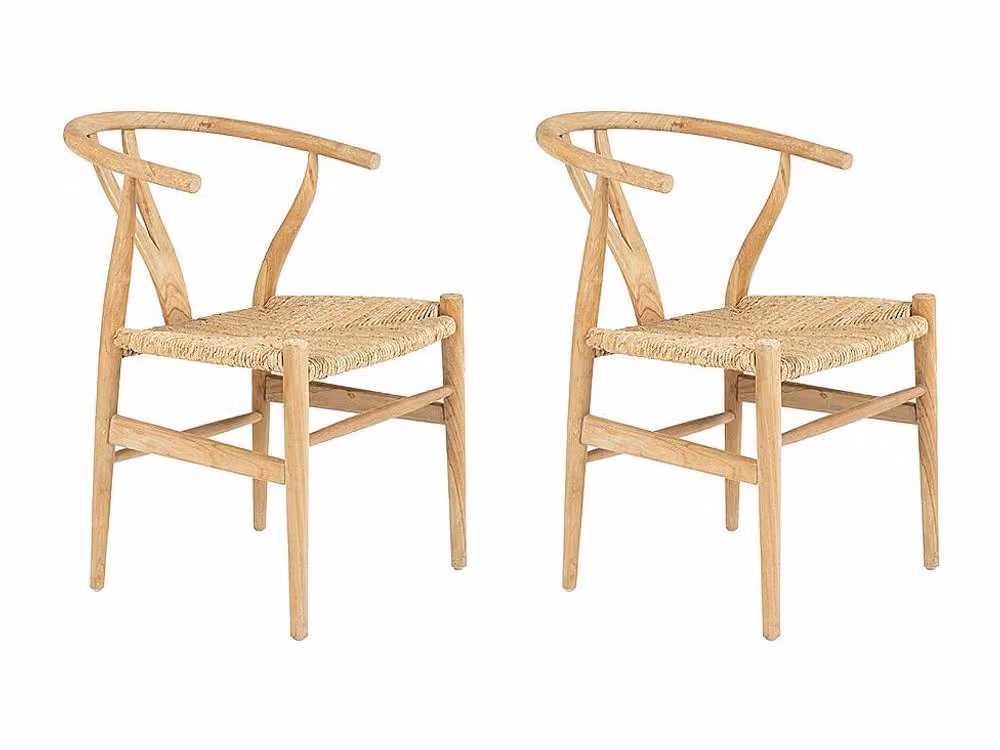 Vente-unique POGIANA Set of 2 Teak and Wicker Chairs in Light Oak and Beige – 2