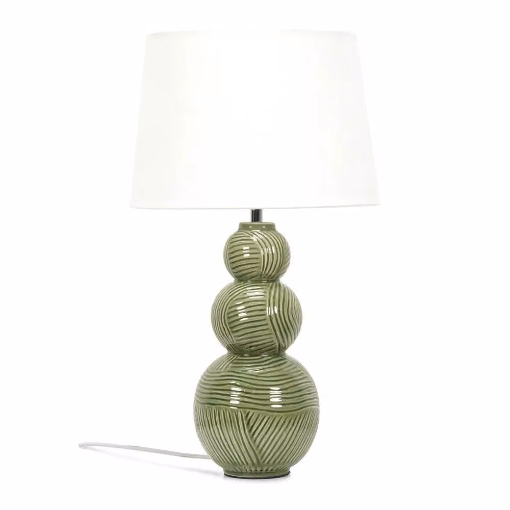 ValueLights Mia Green Ceramic Table Lamp with White Fabric Shade – 2