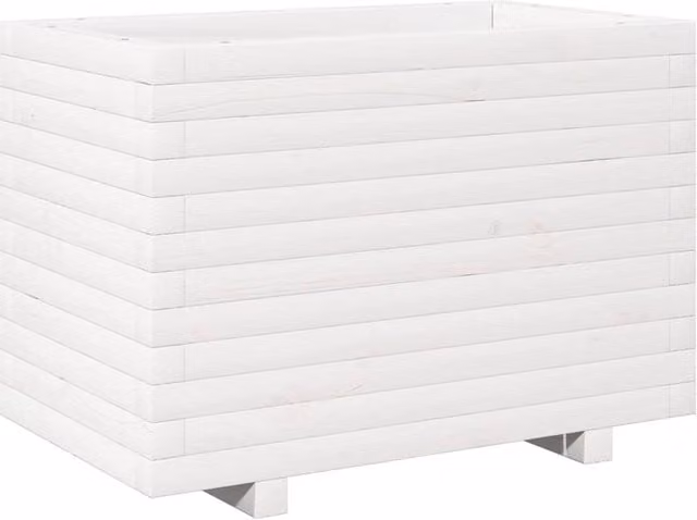Berkfield Home White Solid Wood Pine Garden Planter W: 70 cm, D: 40 cm, H: 49.5 cm