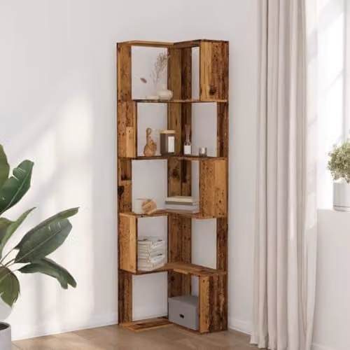 vidaXL 5-Tier Corner Bookcase in Old Wood Brown, W/D/H: 50 x 50 x 179 cm – 2