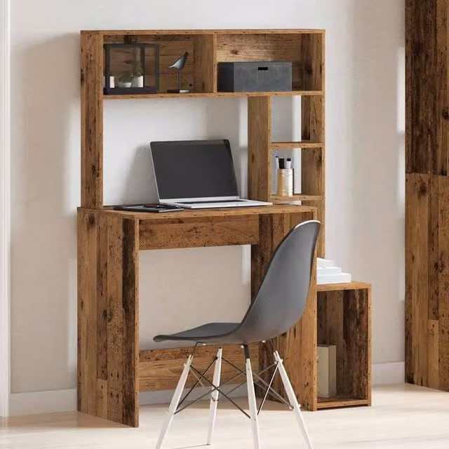 Berkfield Home Decorative Writing Desk with Shelves in Brown Old Wood, W/D/H: 100 x 45 x 140 cm