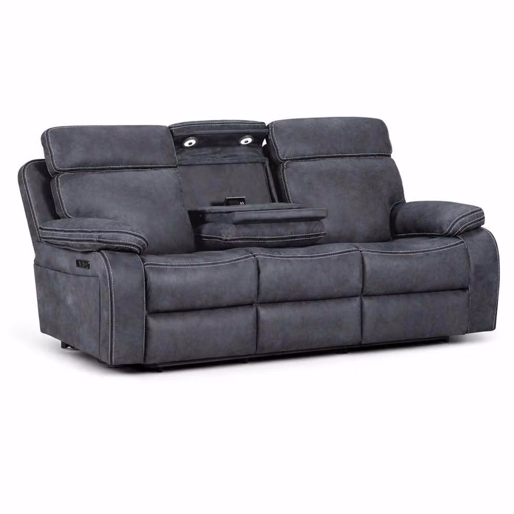 Furnishings For Less UK Tokyo Grey LeatherAire 3 + 2 Seater Electric Recliner Sofa Set with USB Charging, LED Lighting and Cup Holders – 4