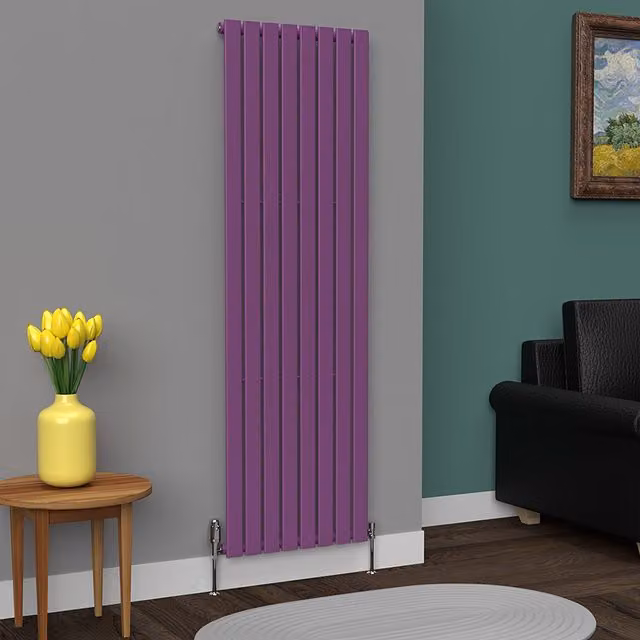 Lux Heat Flat Coloured Vertical Radiator in Pretty Plum Purple, H 180 cm x W 56 cm (Single)