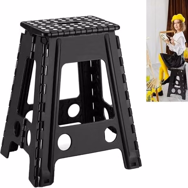 NESTLUNE Portable Triangular Folding Stool in Black – 1