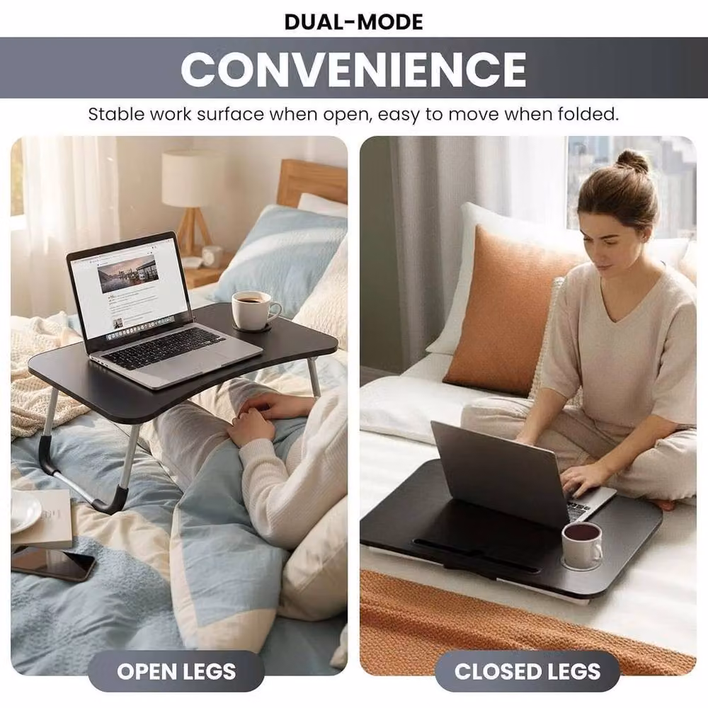 FORGEVIO Grey Folding Laptop Table and Bed Tray with Rectangular MDF Top – 4