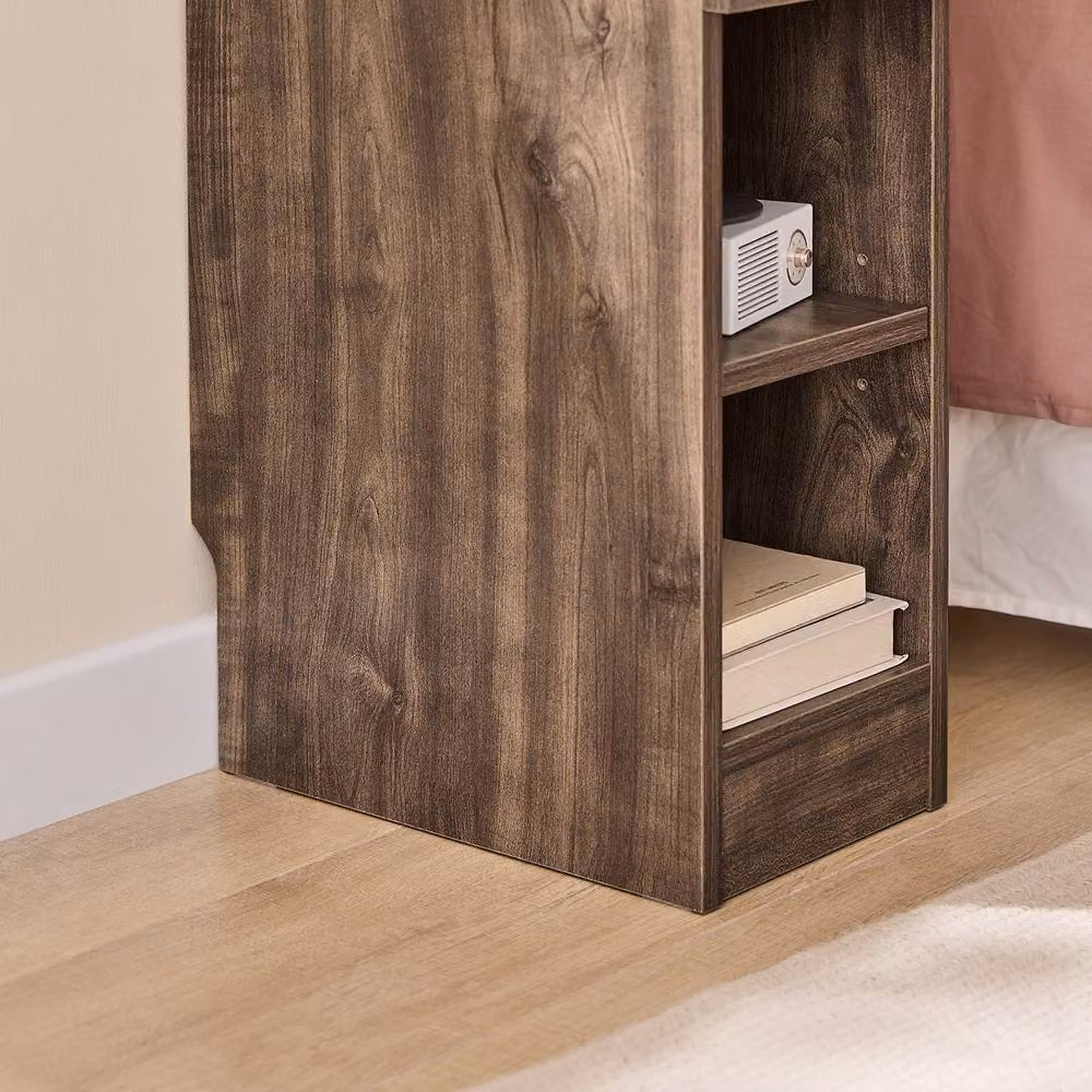 SOBUY Modern Slim Bedside Table in Brown with Side Compartments, W/D/H: 35.0 x 20.0 x 60.0 cm – 4