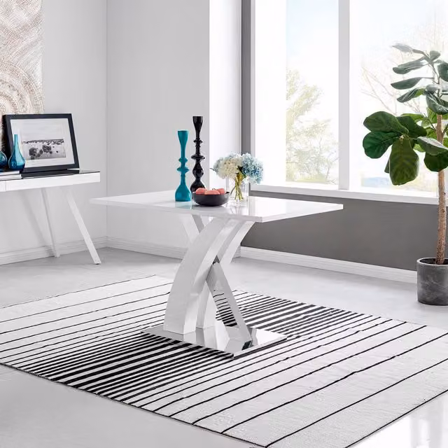 FurnitureboxUK Atlanta 4 Seater White High Gloss Rectangular Dining Table with Chrome Metal X-Frame