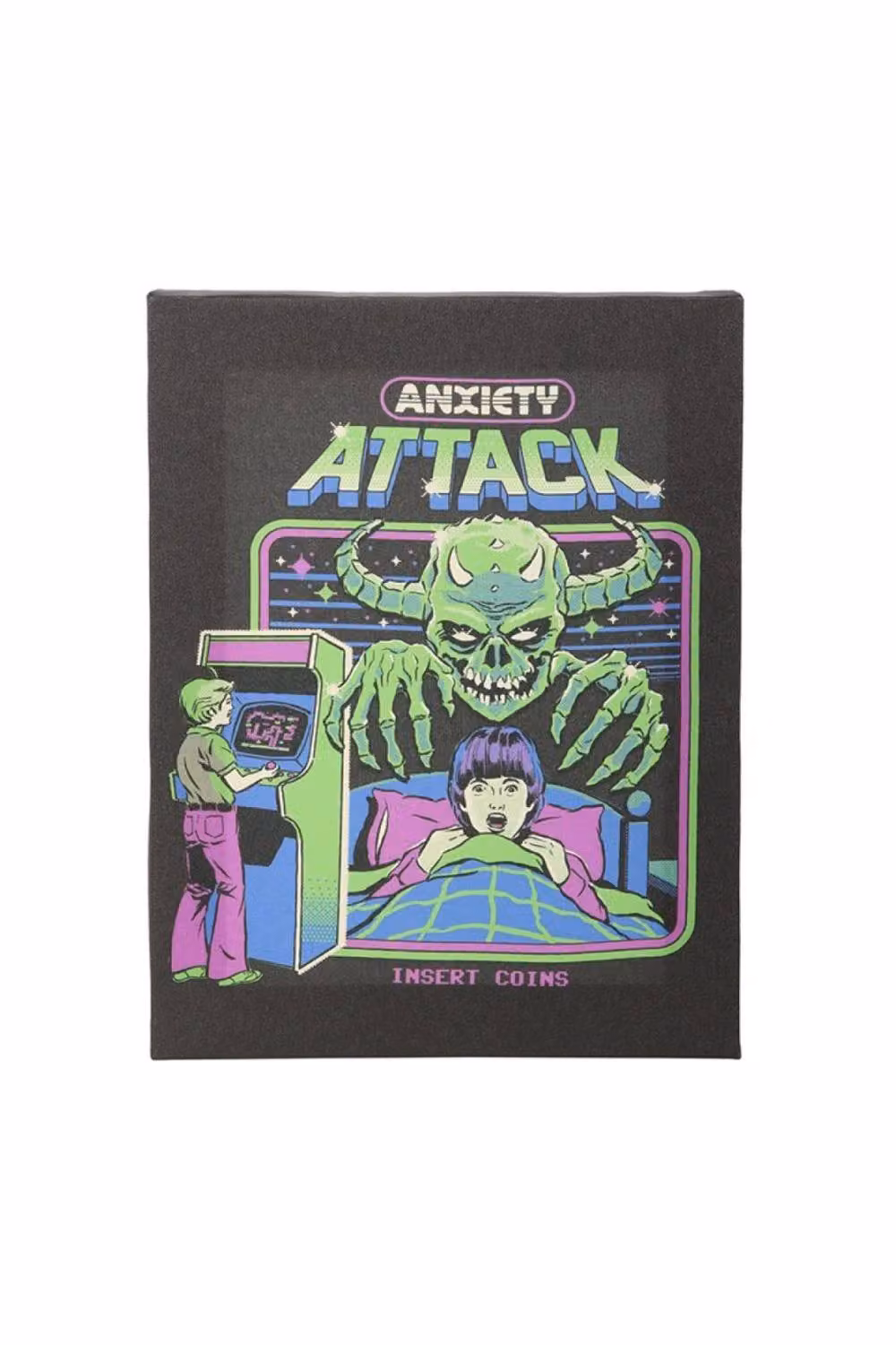 KDMD Anxiety Attack Canvas Plaque by Steven Rhodes Retro Wall Art, Black, W: 19 cm, H: 25 cm – 2