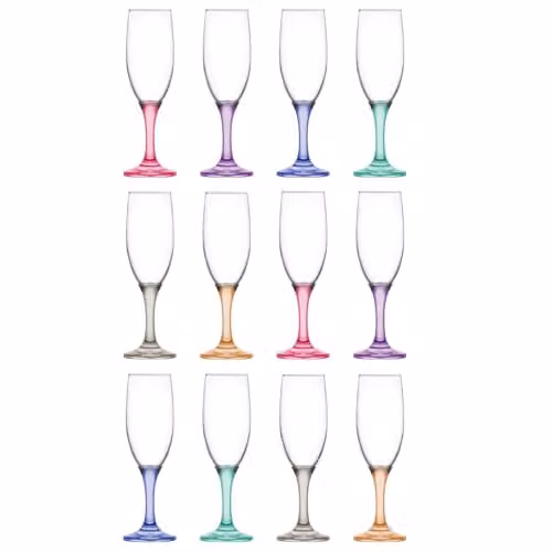 LAV Misket Multicolour Glass Champagne Flutes, 190 ml, Set of 12