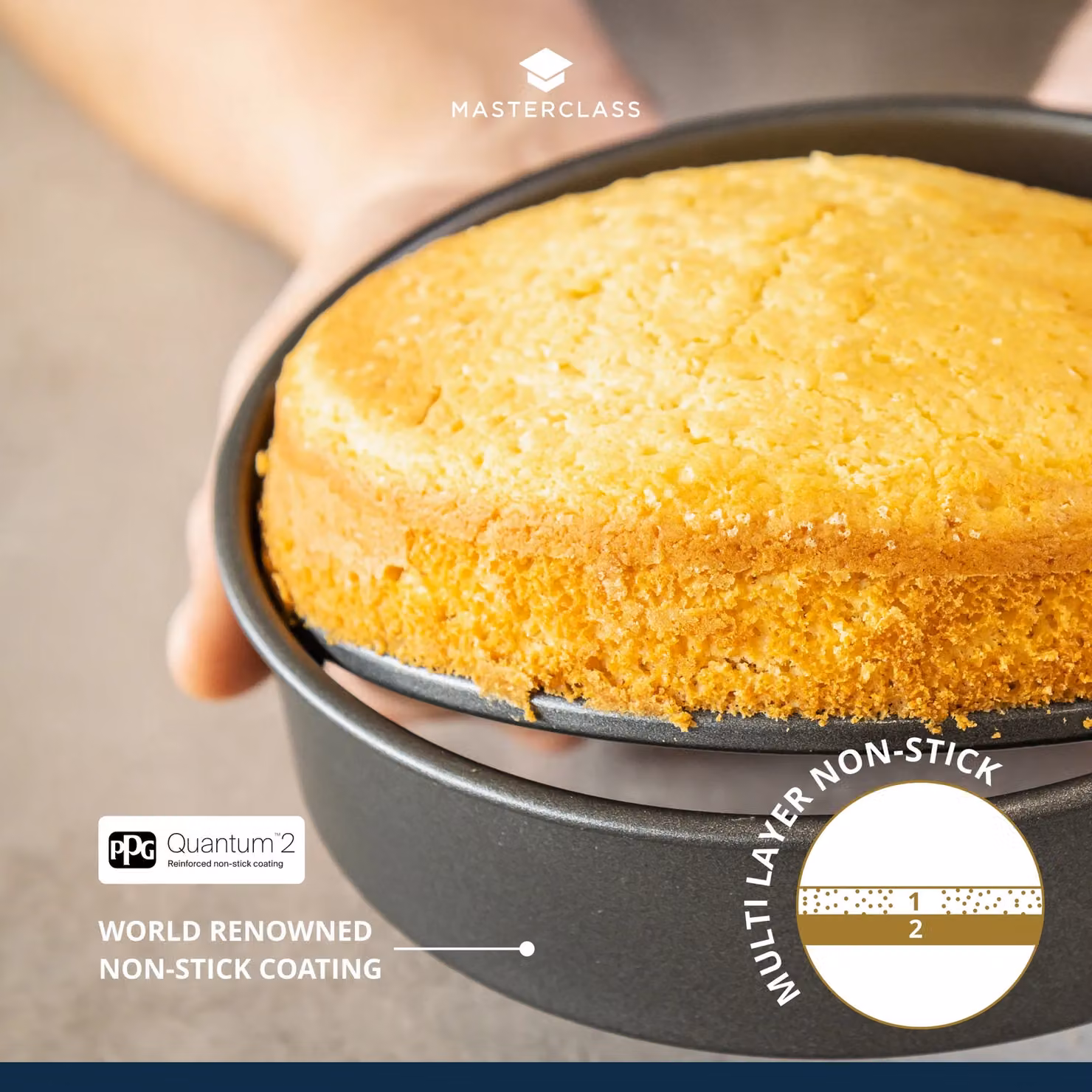MasterClass Non-Stick Round Deep Cake Tin with Loose Base, Carbon Steel, Grey, Diameter: 23 cm, Height: 8 cm – 7