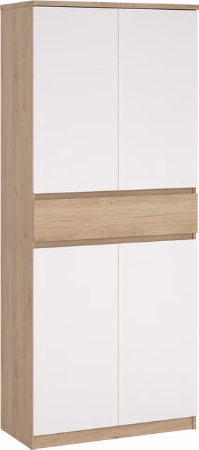 Furniture To Go Naia Shoe Cabinet with 4 Doors and 1 Drawer in Jackson Hickory Oak and White