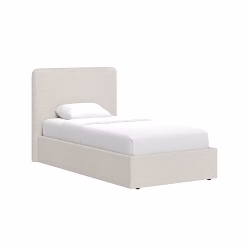 FWStyle Single Ottoman Storage Bed in Beige with Lift Up Base, W/D/H: 113 x 90 x 209 cm