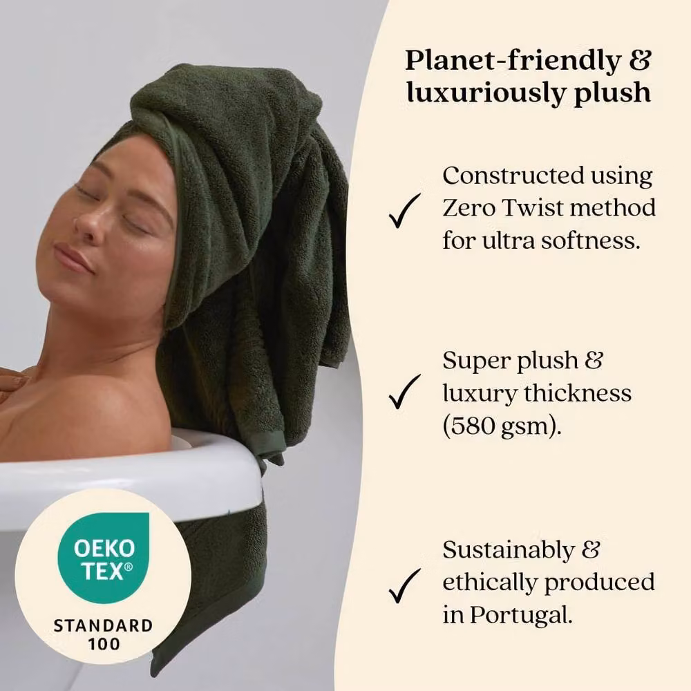 Misona Pack of 2 Ultra Soft Bamboo and Cotton Hand Towels, 580GSM, Green, W: 50 cm x H: 70 cm – 2