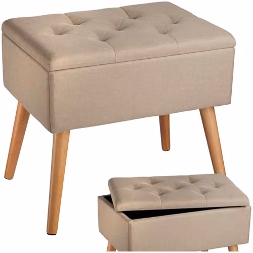 tectake Ranya Upholstered Storage Bench with Removable Top Pad in Sand