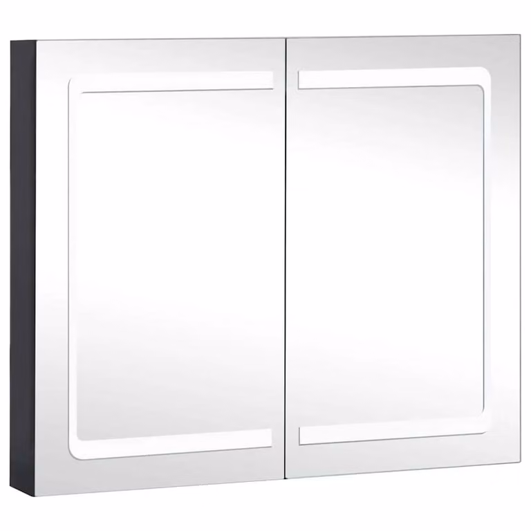 Berkfield Home LED Bathroom Mirror Cabinet in Black, W/D/H: 80 x 12.2 x 68 cm