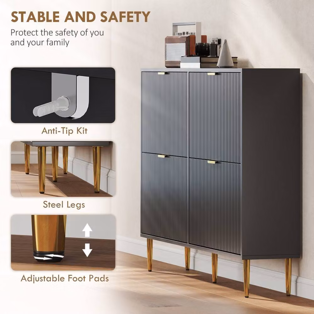 Wyld Haus Cofa Zimo Black Modern Shoe Cabinet with Gold Handles and Tilting Compartments H 105.0 cm x W 91.5 cm – 7