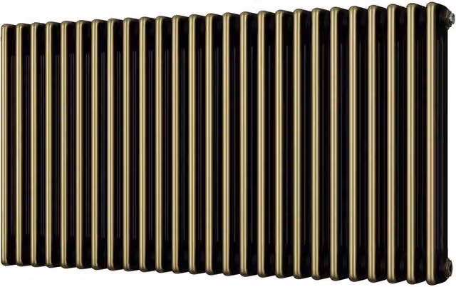 Alpha 3 Column Steel Radiator in White and Antique Brass, H: 600 mm, W: 1177 mm