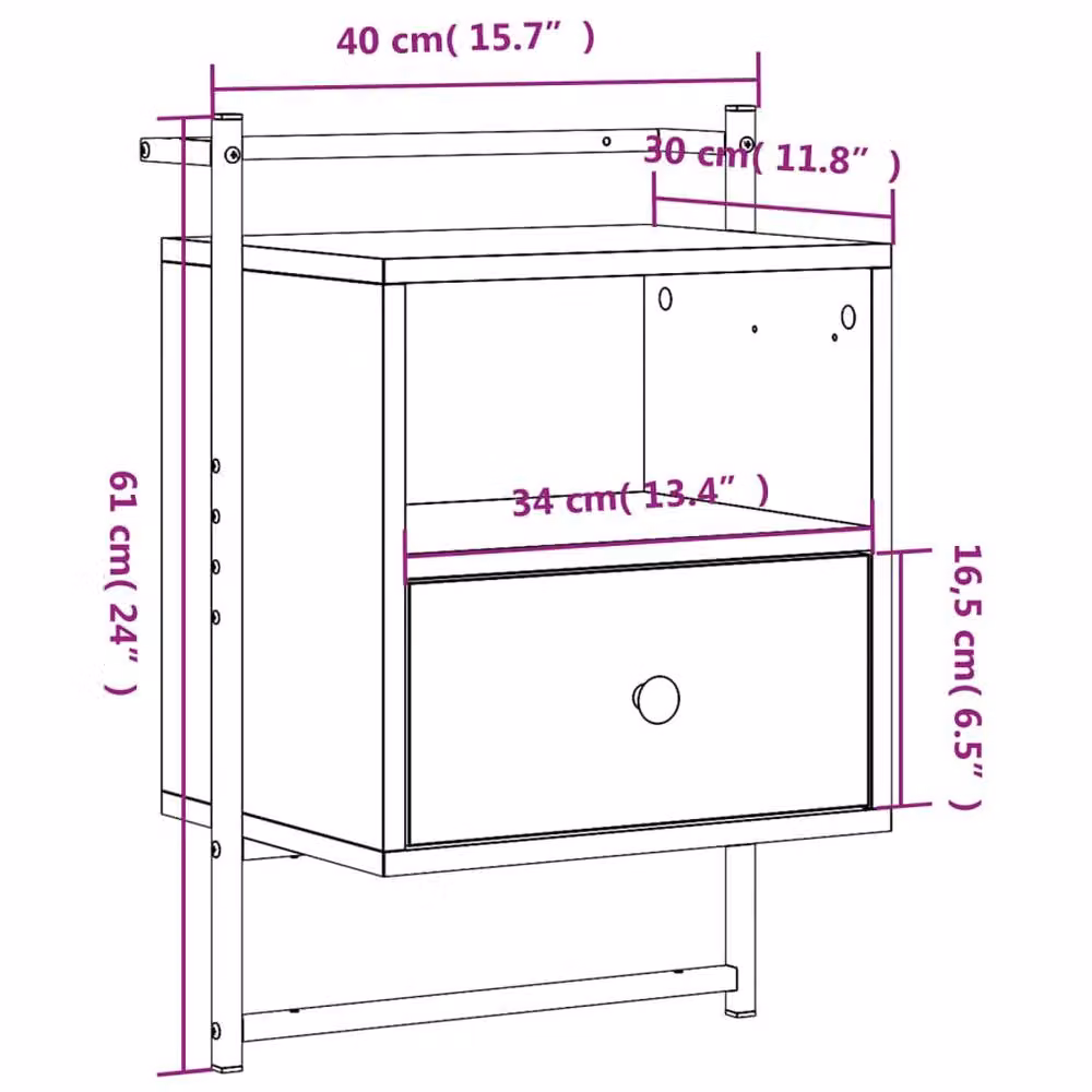 Berkfield Home Wall-mounted Bedside Cabinet in Smoked Oak Brown, W/D/H: 40 x 30 x 61 cm – 5