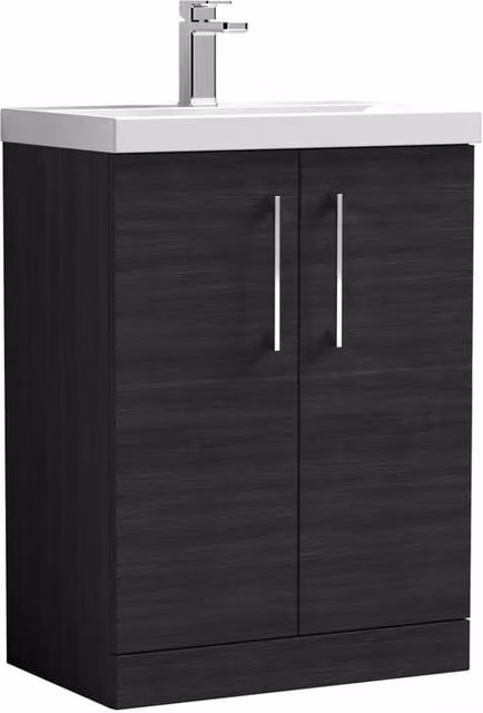 Balterley Contemporary Floor Standing Bathroom Vanity Unit with Mid-Edge Ceramic Basin, Charcoal Black, W: 61 cm, D: 39 cm, H: 84 cm