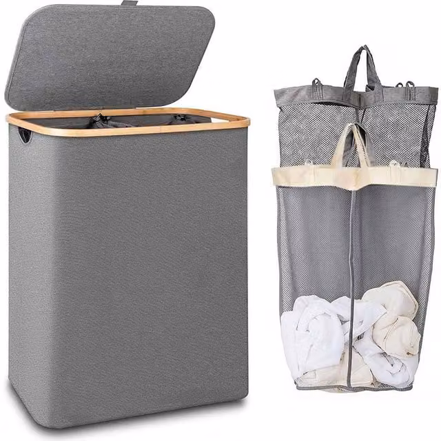 FLAVORA Grey Collapsible Fabric Washing Basket, 150L
