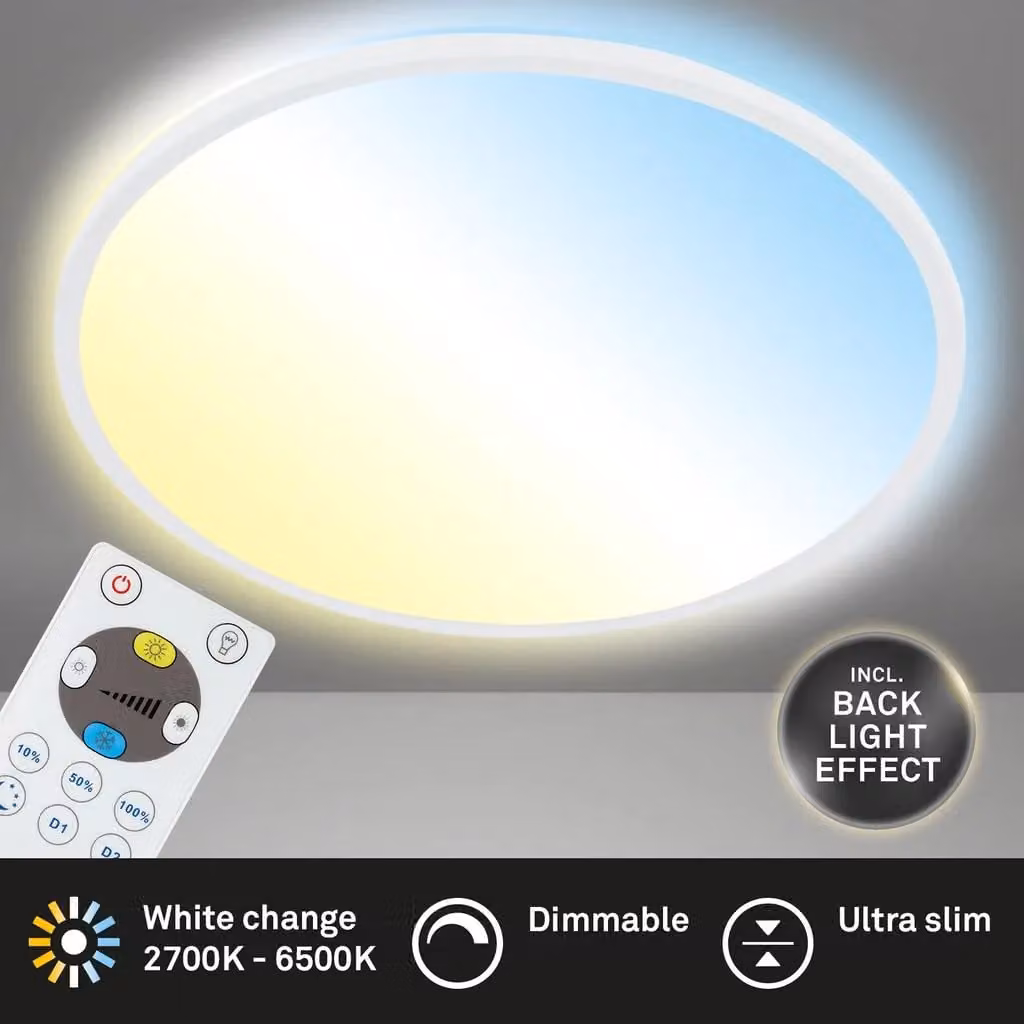 Briloner White 22W CCT LED Ceiling Panel Light with Remote Control and Dimming Function, D 42 cm, H 2.9 cm – 2