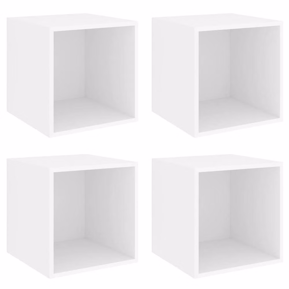 Berkfield Home Set of 4 White Wall Mounted Cube Cabinets, W/D/H: 37 x 37 x 37 cm