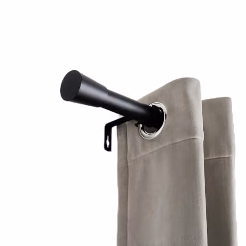 OHS Black Extendable Metal Curtain Pole with Trumpet Finials and Brackets, 28mm Diameter, Adjustable from 120 to 220cm – 1