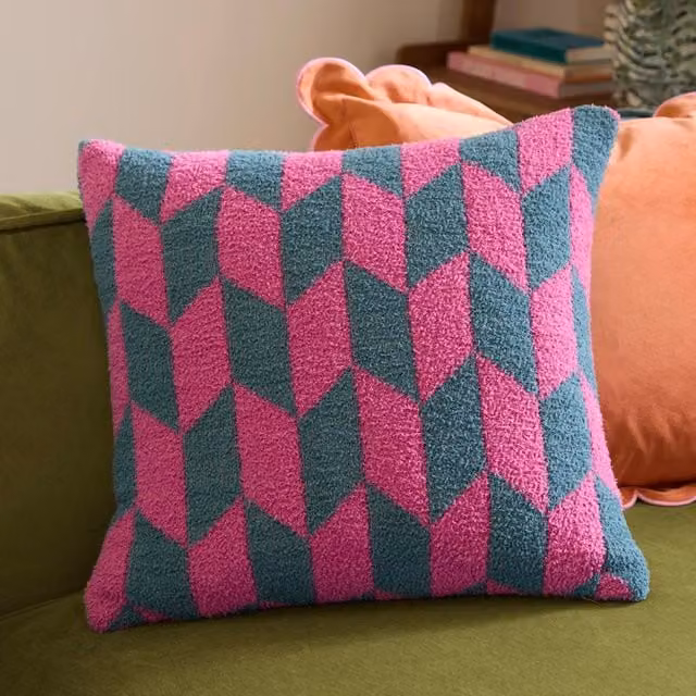 Furn Olsen Geometric Square Cushion in Pink and Multicolour, W/D/H: 45 x 45 x 45 cm – 1