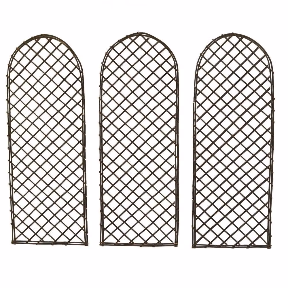 Oypla Set of 3 Woven Willow Trellis Climbing Support Panels in Brown/Beige, H: 120 cm – 2