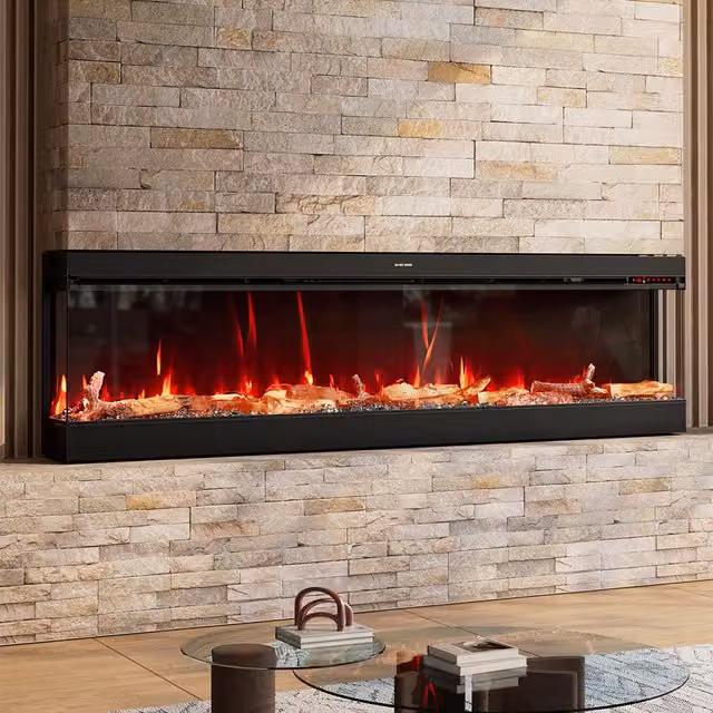 Lifeideas Recessed Electric Fireplace with Gradient Lighting in Black, 180.5 cm